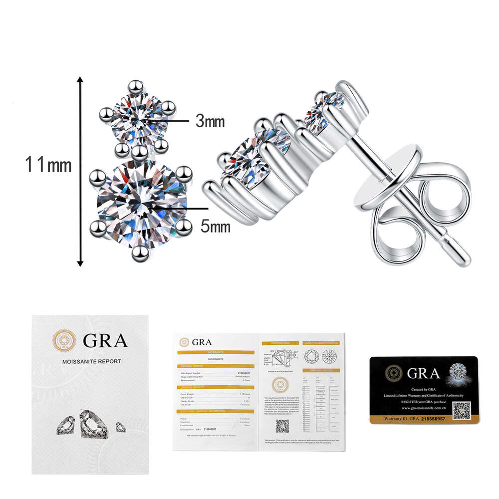 Sterling Sier D Color Shiny Dia Korean Version Simple Six-Prong Moissanite Earrings for Women 3a7