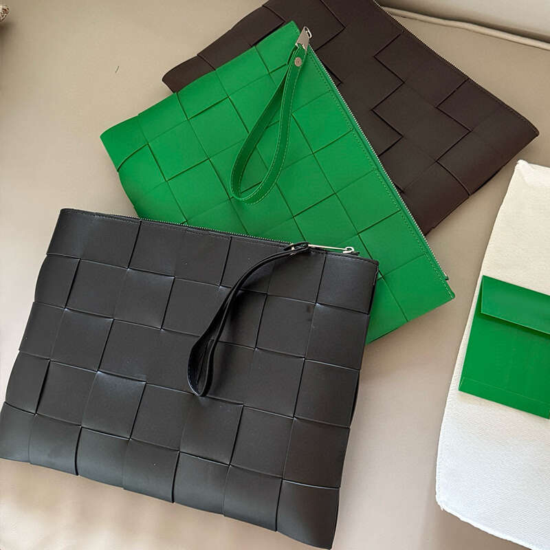 Designer Clutch Leather Man Business Large Handbag High Quality Cowhide Luxury Hand Bag Weave Purses