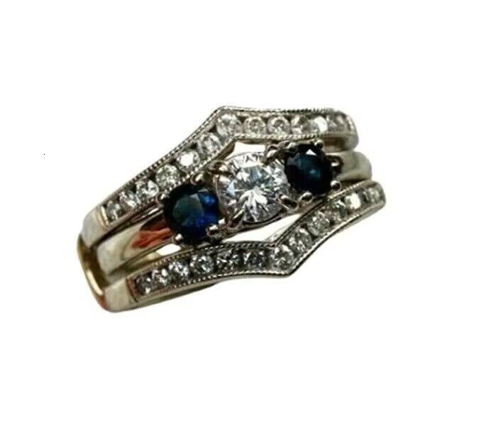 14K White Gold Plated Moissanite Rings Round Simulated Diamond Stunning Enhancer Band Ring