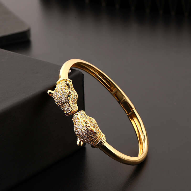 Personalized Leopard Open Trendy Wild Cheetah Hip Hop Electroplated Micro Inlaid Zircon Bracelet New jewelry