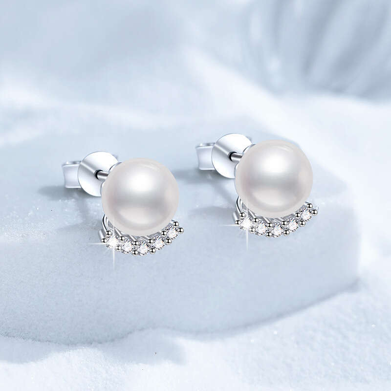 S Pure Sier Earrings 15mm Freshwater Pearl Simple Korean Style D Color Moissanite Studs 290