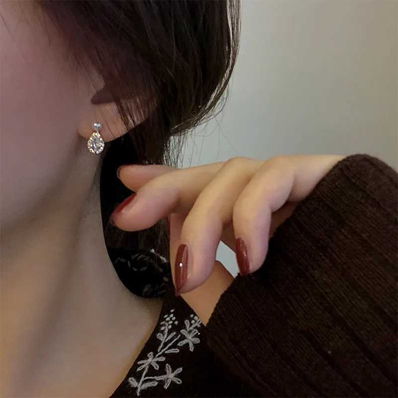 925 Sterling Silver 14K Gold Plated Pearl Stud Earrings Water Drop Shiny Zircon Morning Dew Earrings for Women Wedding Jewelry XJ250718