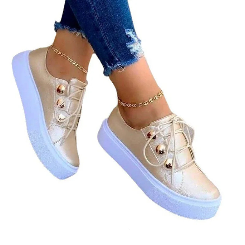 Summer White Women Shoes Fashion Round Toe Platform Shoes Plus Size Casual Sneakers Lace Up Flats Women Slip On Tennis Shoes 250717