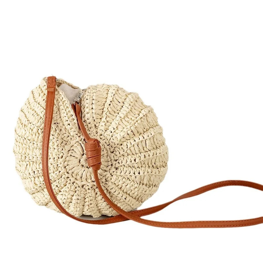 Creative Conch Straw Shoulder Bags Funny Paper Woven Crossbody Bag Cute Summer Beach Bag Small Female Purses 250717