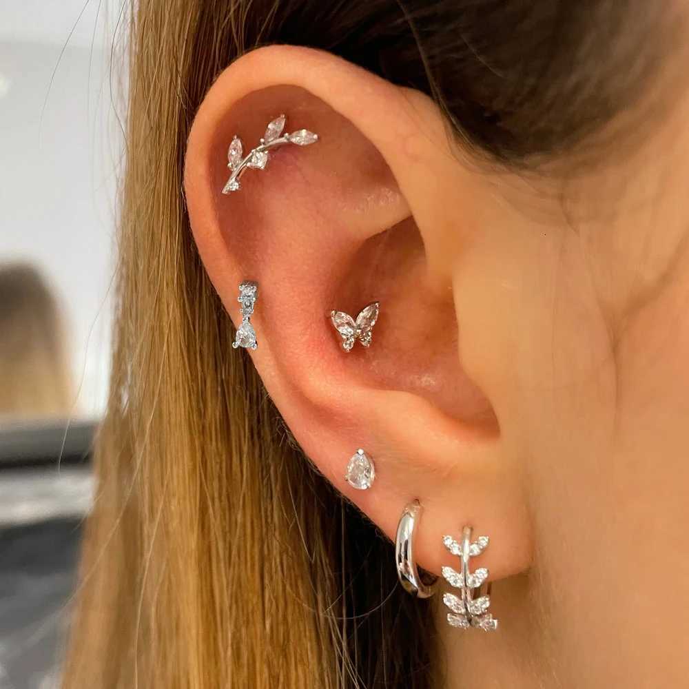 2023 Stainless Steel Stud Womens Earrings Septum Piercing Zircon Butterfly Ear Hoop Lobe Tragus Helix Jewelry XJ250718