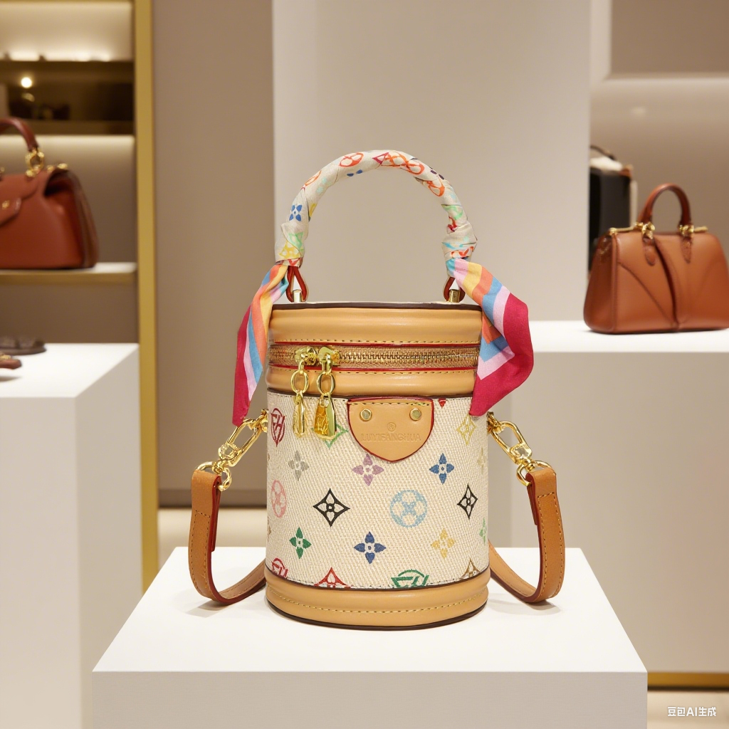 Retro 2025 New Fashion Zipper Shoulder Crossbody Bag Printing Splicing Women's Bucket Bag