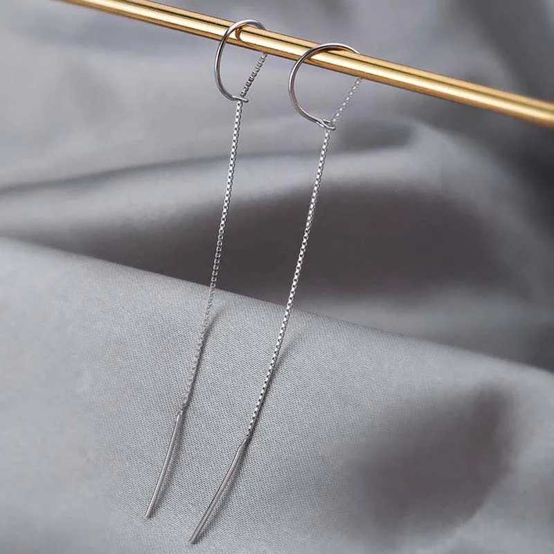 2024 New Fashion Long Tassel Chain Dangle Earrings for Women Simple Silver Color Piercing Thin Ear Line Earrings Jewelry XJ250718