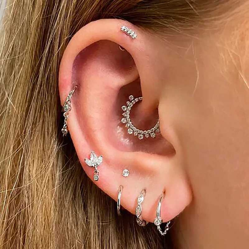 Ear Lobe Helix Hoop Chain Piercing Earrings Zircon Gold Color Tragus Rook Ear Cartilage Accessories Women Jewelry Gift Wholesale XJ250718
