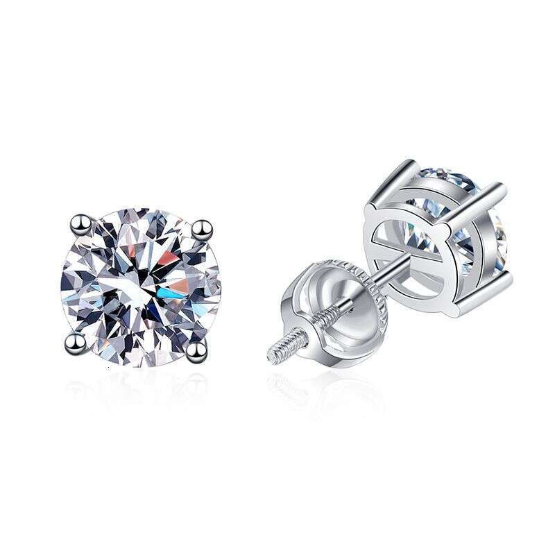 Threaded Unisex Classic Four-Prong D Color S Pure Sier Moissanite Earrings b9c