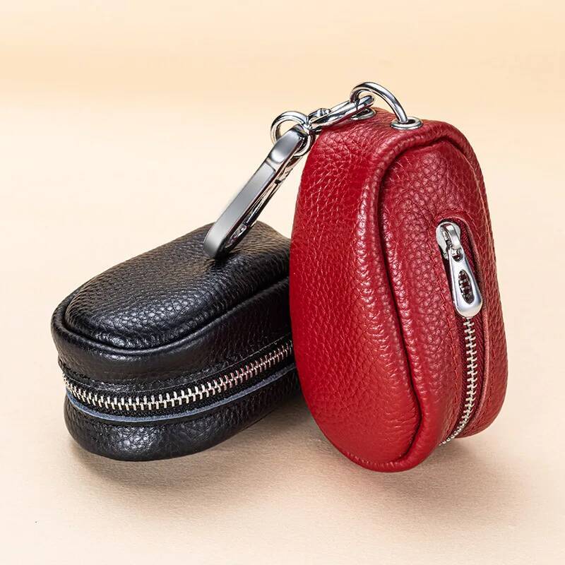 Cowhide Leather Key Case - Unisex Zipper Organizer for Car/Home Keys