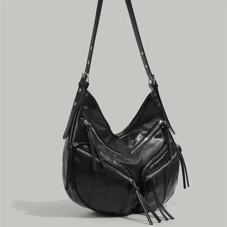 Vintage Large Capacity Soft Leather Motorcycle Bag Mens 2025 New High-End Feel Multi-Pocket Single Shoulder Slant Cross Bag Y250718