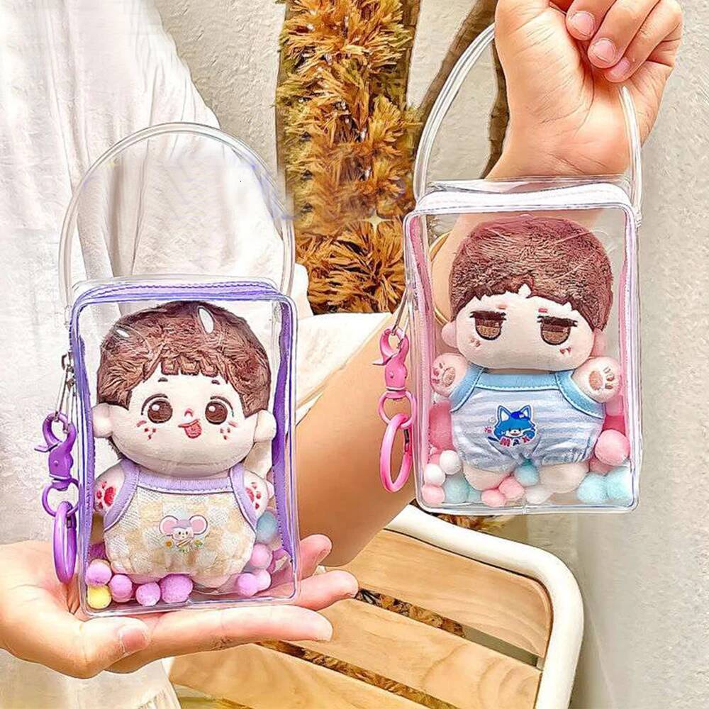 10cm Transparent Plush Dolls Mystery Keychain PVC Thicken Storage Pouch Organizer Box Doll Toy Bag Wallet