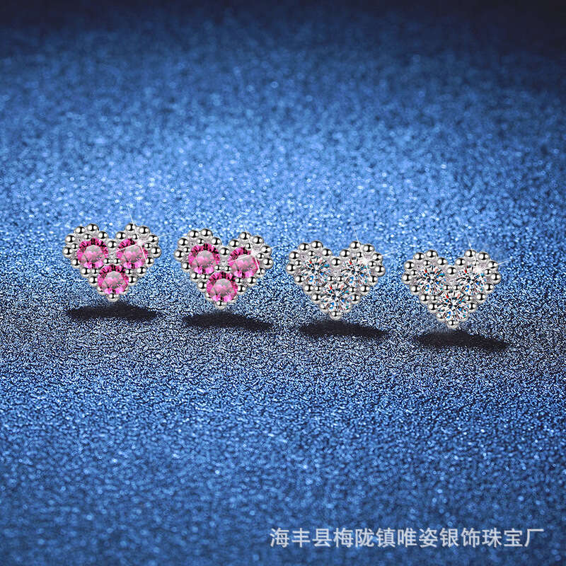 Daily Light S Pure Sier Gold-Plated Dia-Studded Symmetrical for Women Heart-Shaped Stud Earrings a70