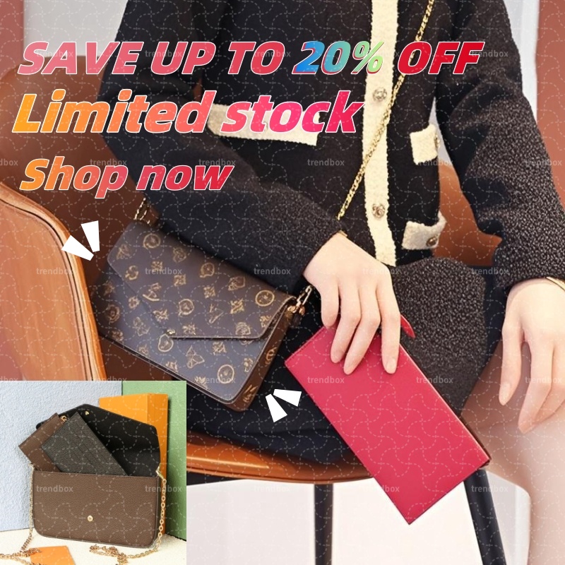 Fashion Luxury Designer Bag Bags Purse Crossbody Chain Bag 3pcs Womens Wallet Handbags Card Holder Handbag Mini Wallet Corn Purses with Two Removable Pockets