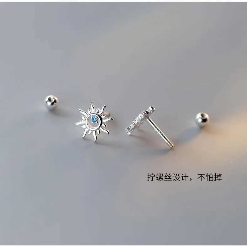 925 Sterling Silver Blue Zircon Sun Small Stud Earrings For Women Piercing Elegant High Fine Jewelry Best Seller XJ250718
