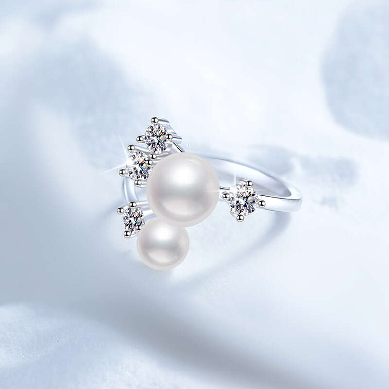 S Pure Moissanite for Women Freshwater Pearl Adjustable Silver Ring 583