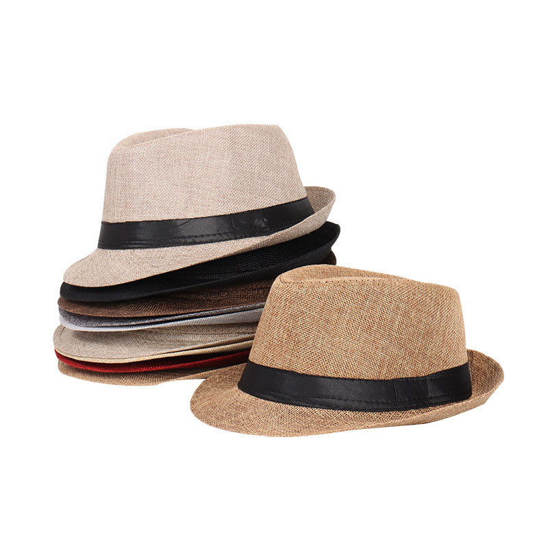 Manufacturer supplies jazz hats, British style linen solid color hats, men's and women's rolled edge couple style sun hats
