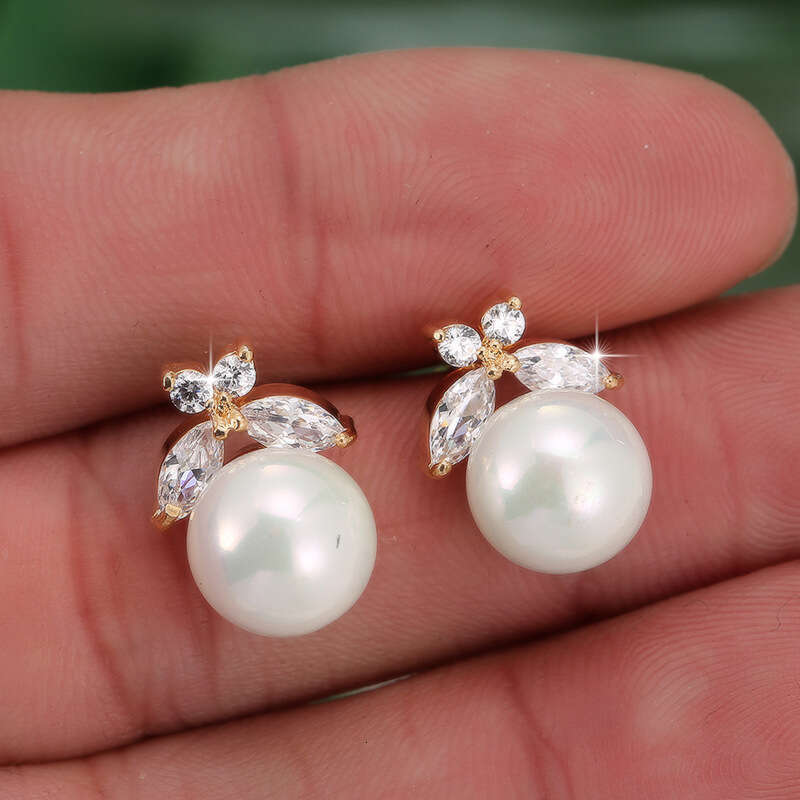 Trendy Simple Pearl Zircon Copper Drop Earrings Jewelry