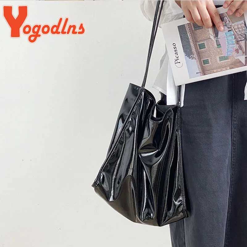 Yogodlns Luxury Patent Leather Tote Bag Fem Large Capacity Shoulder Bag Advanced Lady Top-handle Bag Shopping Bag Underarm Bag Y250730