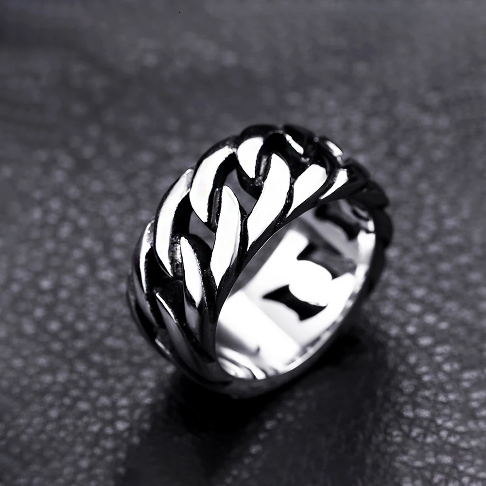 316L Stainless Steel Link Chain Rings for Men and Women Punk Hip Hop Personality Retro Ring Party Biker Jewelry Gifts 250717