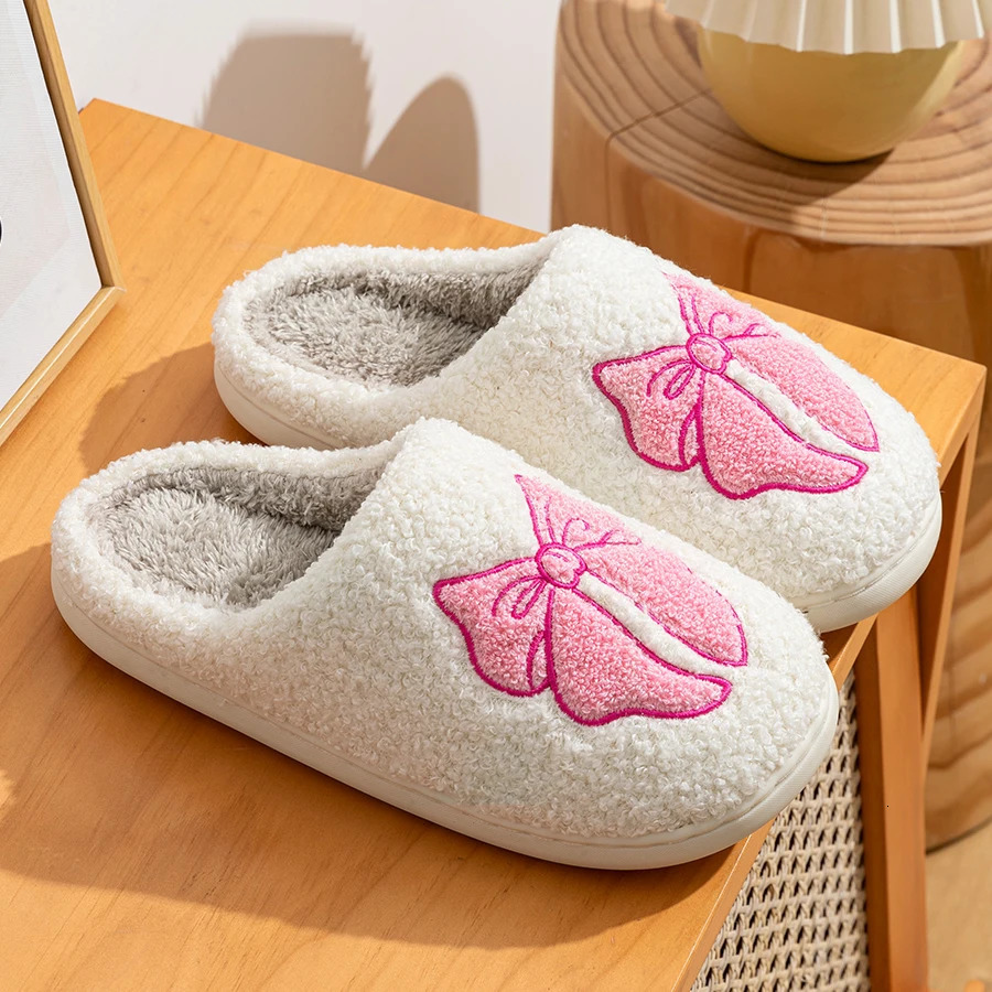 Fashion Cute Pretty Bow Women Slippers Indoor Winter Soft Sole Exquisite Warm Graceful Causal Dormitory Comfy Flat Cotton Shoes 250716