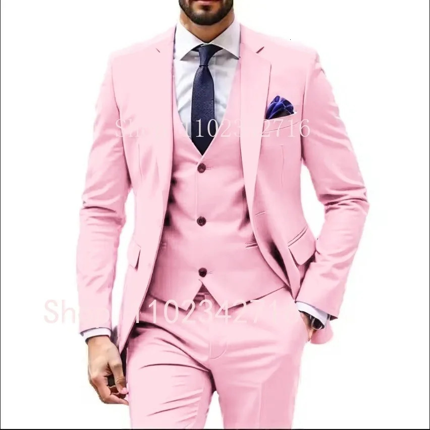 Light Blue Men Suits 3 Piece Jacket Pants Vest Single Breasted Notch Lapel Formal Wedding Blazer High Quality Costume Homme 250715