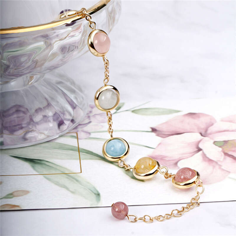 New Designer Jewelry Colorful Strawberry Crystal For Women Lucky Moonstone Qixi Handmade Multi-gemstone Bracelet Gift