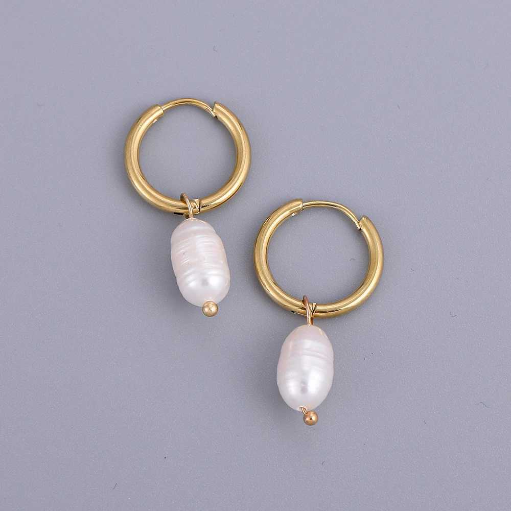 Minimalist Eardrop Pearl Small Hoop Earrings for Women Gold Color Stainless Steel Circle Huggies Hoops Ear Buckle Jewelry 2022XJ250718