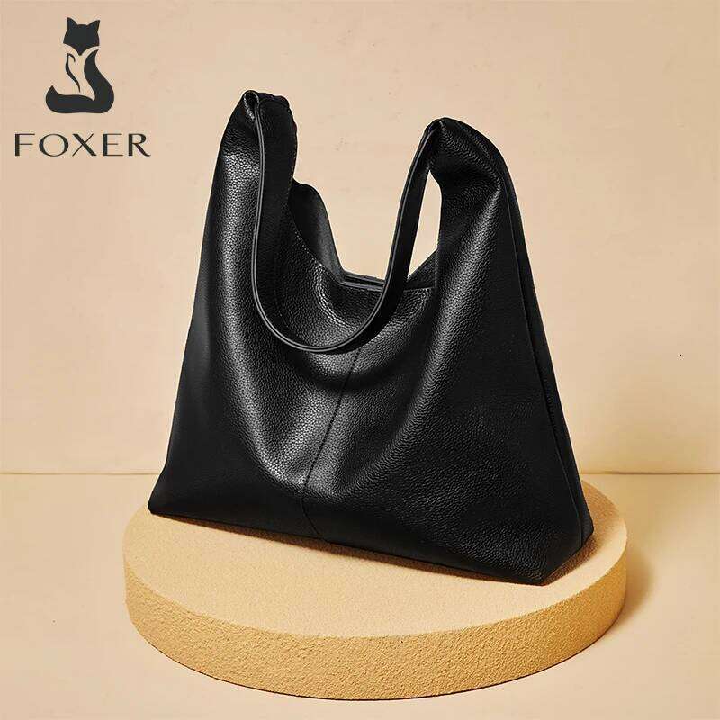 FOXER Minimalism Split Leather Women Shoulder Underarm 2025 New Solid Casual Hobo Female Daliy Tote Bag Purse
