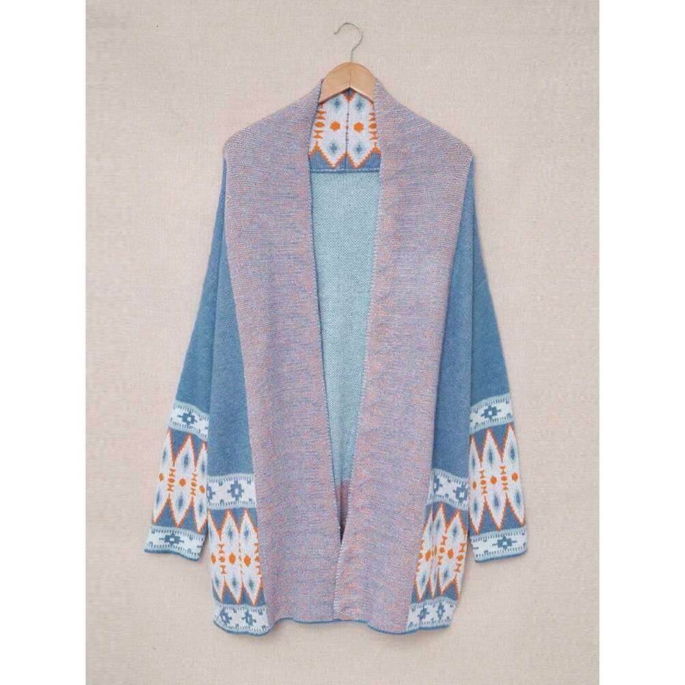 Designer Clothing Gypsylady Geometry Vintage Knitted Sweater Cardigan Blue Open Front Autumn Spring Women Ethnic Boho Ladies Long Jumper Sweaters Fash