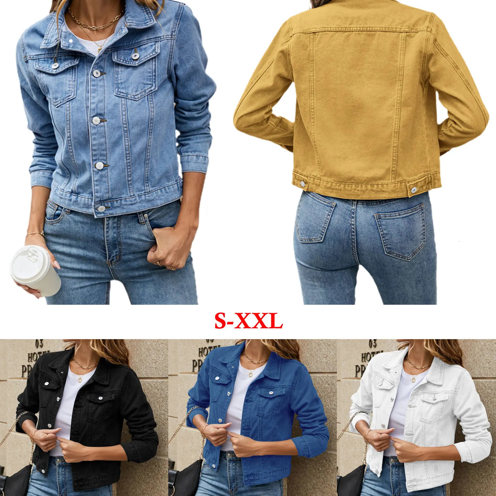 Womens Denim Jackets Fashion Female Casual Long Sleeve Lapel Solid Button Down Chest Pocket Slim Jean Jacket Fall Winter Coat 250709