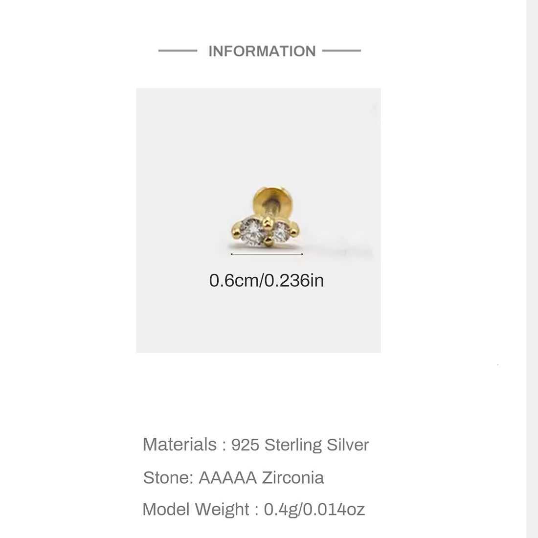 925 Silver Golden Single European and American Fashionable Simple Size Zircon Flat Head Piercing Earrings for Women Gift XJ250718