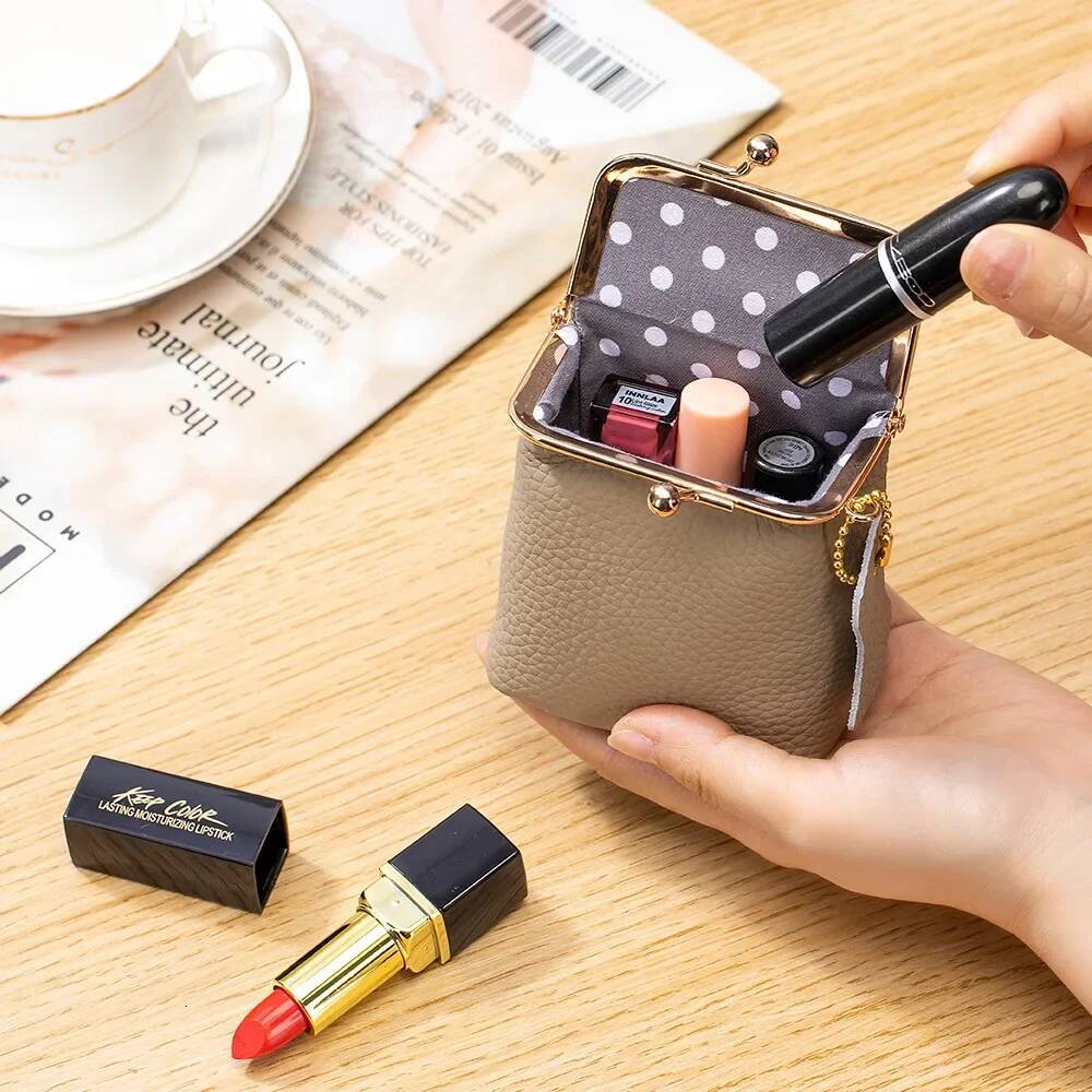 Women's Purse Genuine Leather Kiss Buckle Mini Wallet Coin Lipstick Storage Ladies Clutch Bag Drop Shipping