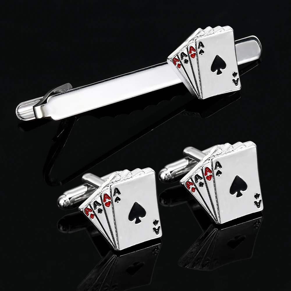 Personality Poker A Cufflinks Tie Clip Set For Men Shirt Suit Tuxedo Blouse Jewelry Accessories 250715