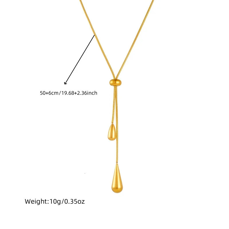 DIEYURO 316L Stainless Steel Adjustable Water Droplet Tassels Necklace Earring Golden Fashion Jewelry Set Party Gifts 250715