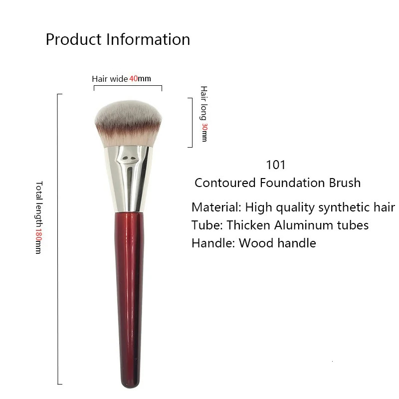 1pc 101 Contoured Foundation Makeup brushes Angled Liquid Base Concealer Make up Red wood handle cosmetic tools 506 250714