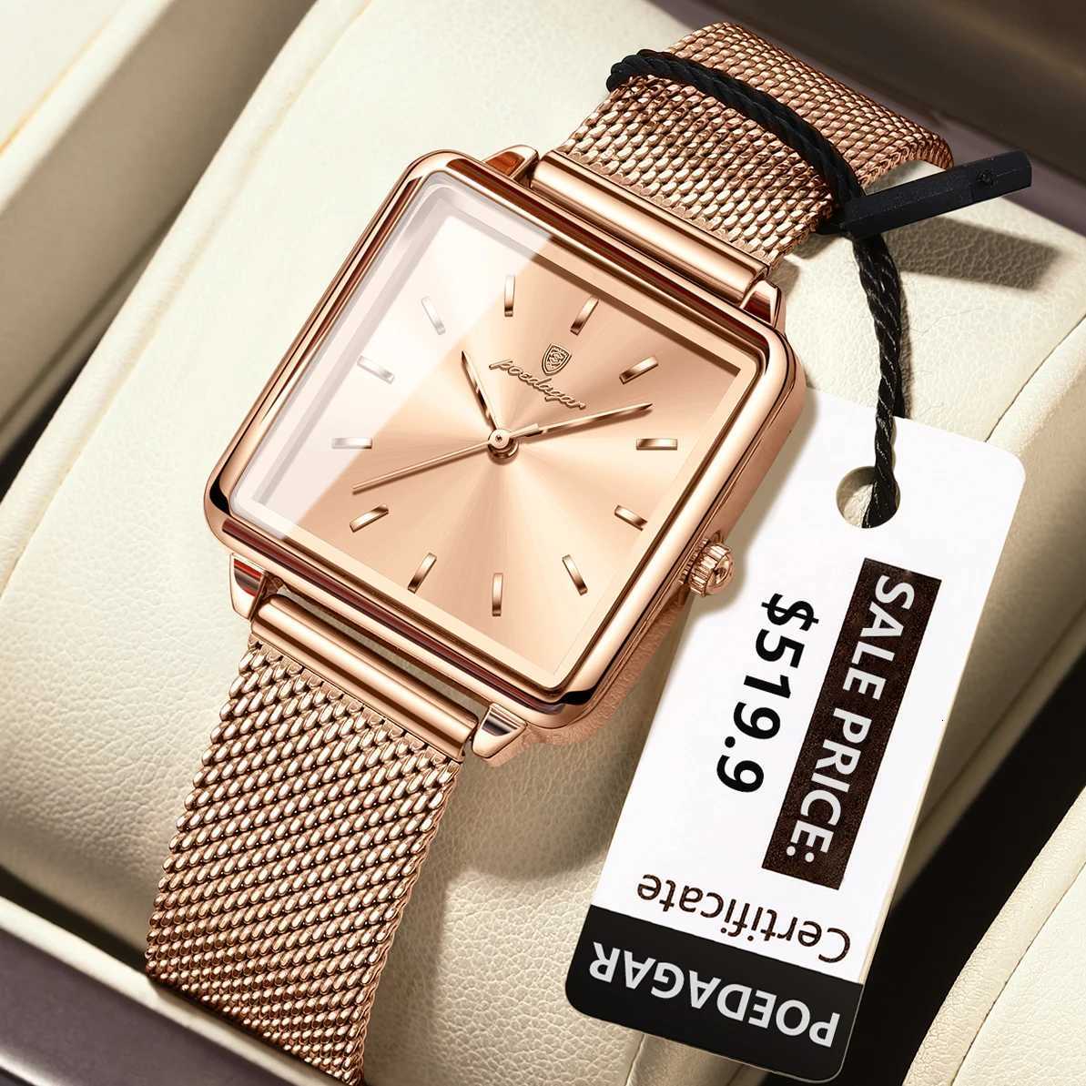 POEDAGAR Fashion Ladies Watch Waterproof Square Elegant Watch For Women Mesh Stainless Steel Quartz Womens Watches Female Reloj W250718