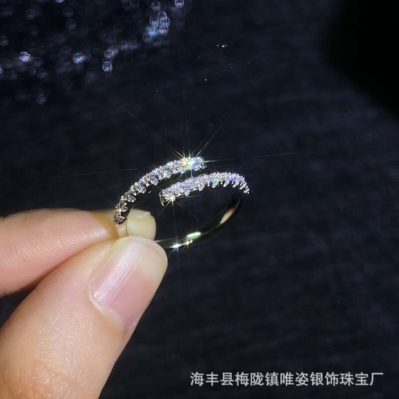 TikTok Fashionable Personality Simple Inlaid Diamond Women's Moissanite Ring Open 906