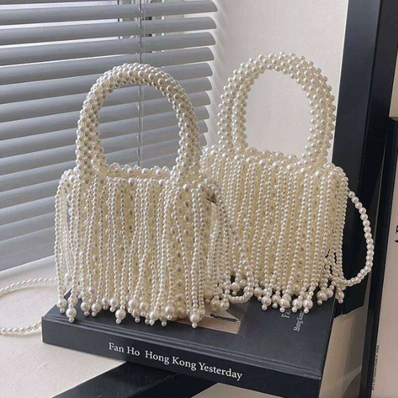 Tassel Woven Handbag Women's 2025 New Versatile Pearl Chain Shoulder Crossbody Bag