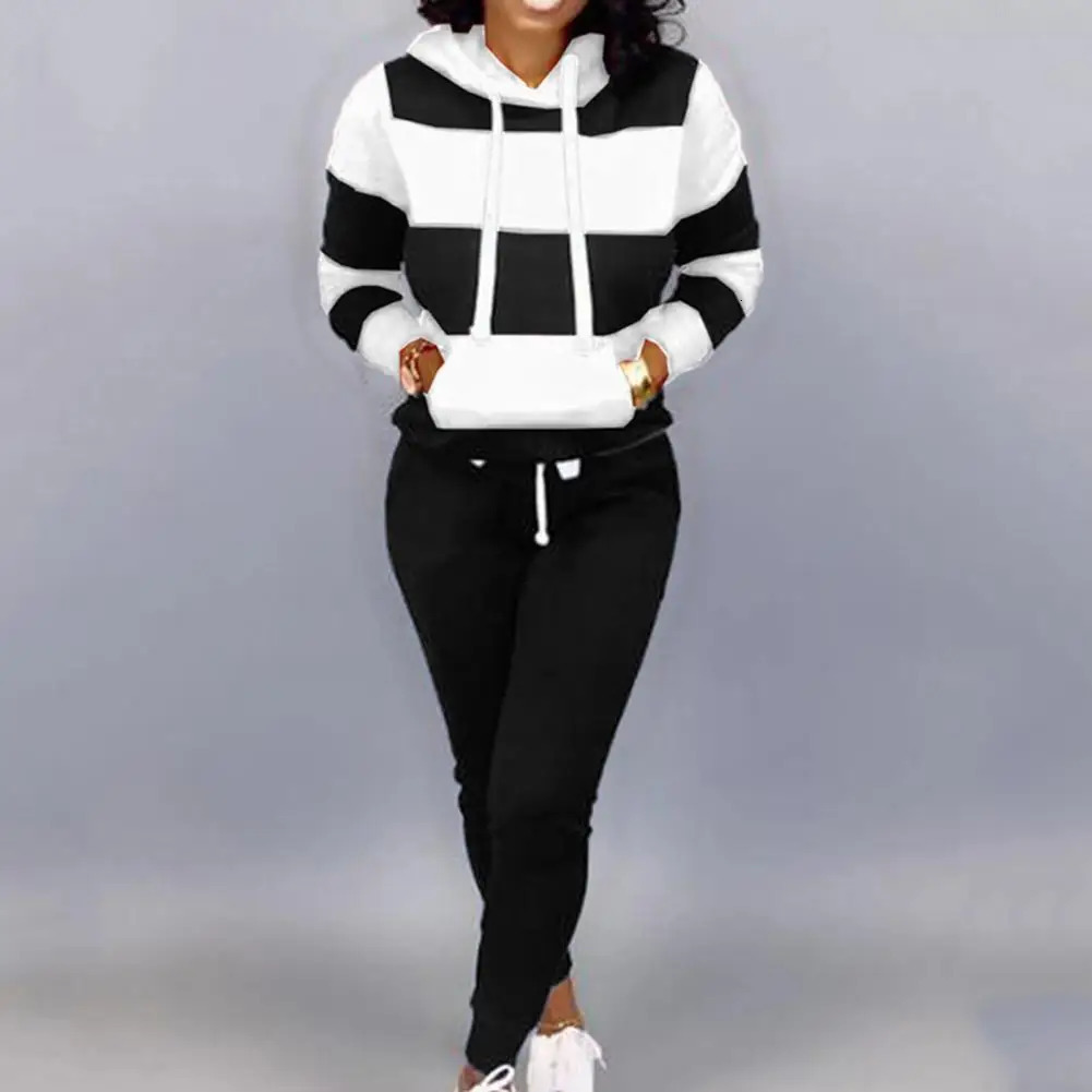 Trendy Two Pieces Set Ankle-banded Women Autumn Tracksuit Elastic Waist Pullover Women Hoodie Pants Set for Home 250714