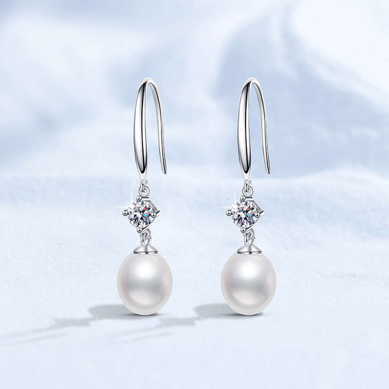Moissanite S Sterling Sier Feminine Versatile Natural Freshwater Pearl Earrings ba9
