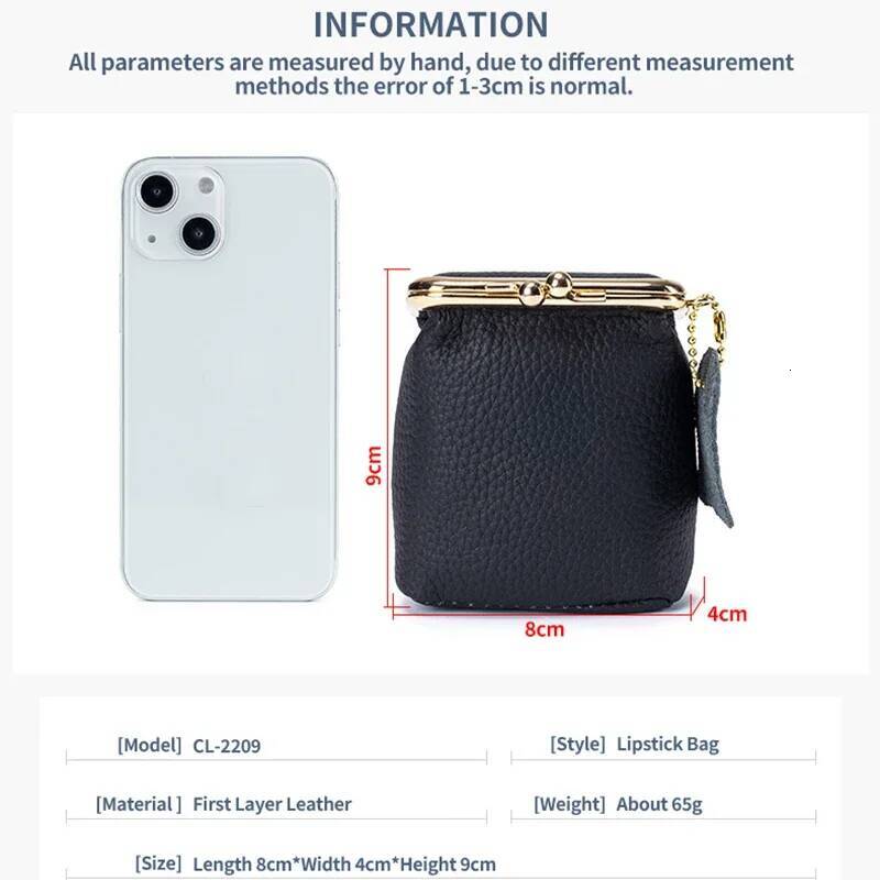 Women's Purse Genuine Leather Kiss Buckle Mini Wallet Coin Lipstick Storage Ladies Clutch Bag Drop Shipping