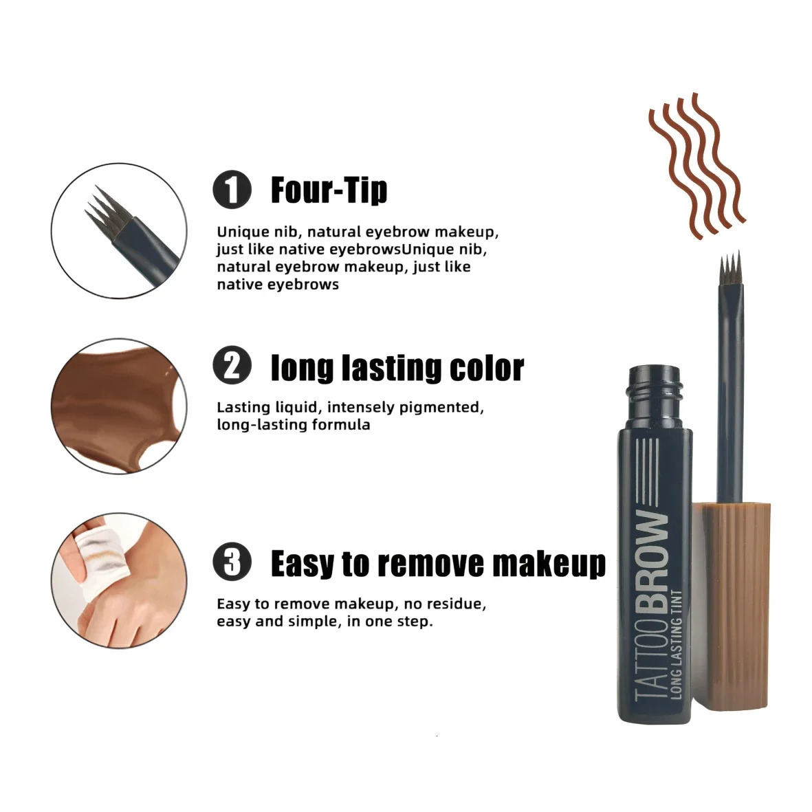 Unique 4-Tip Tattoo Eyebrow Brush Tint Waterproof Filling Liquid Eyebrow Pencil Transfer-Proof Semi-Permanent Brows Makeup 250712