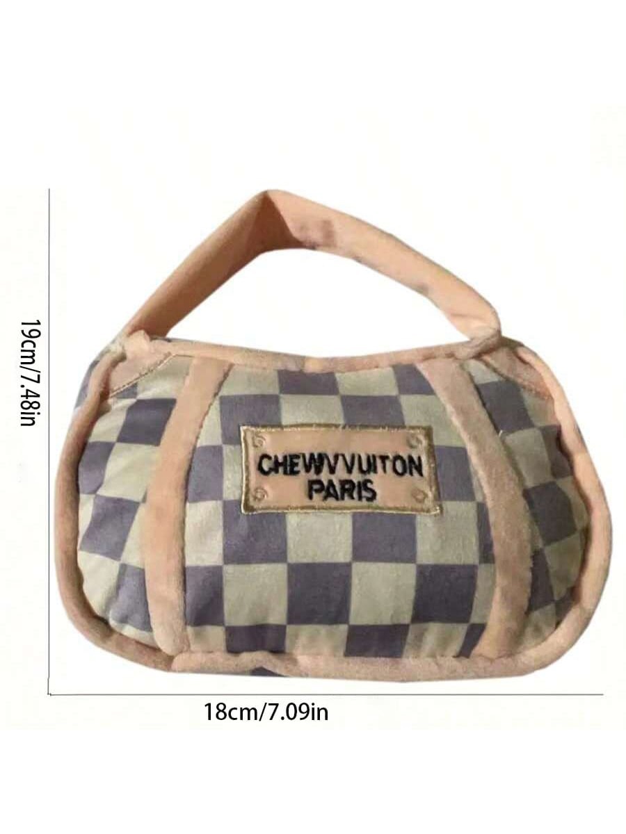 Checker Chewy Vuiton Bone, Plush Designer Dog Toys with Interactive Squeaker, Stimulating Pet Enrichment, Machine-Washable & Safe Materials for All Br