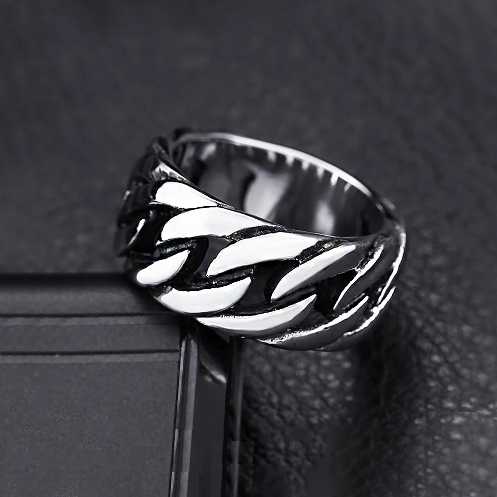 316L Stainless Steel Link Chain Rings for Men and Women Punk Hip Hop Personality Retro Ring Party Biker Jewelry Gifts 250717