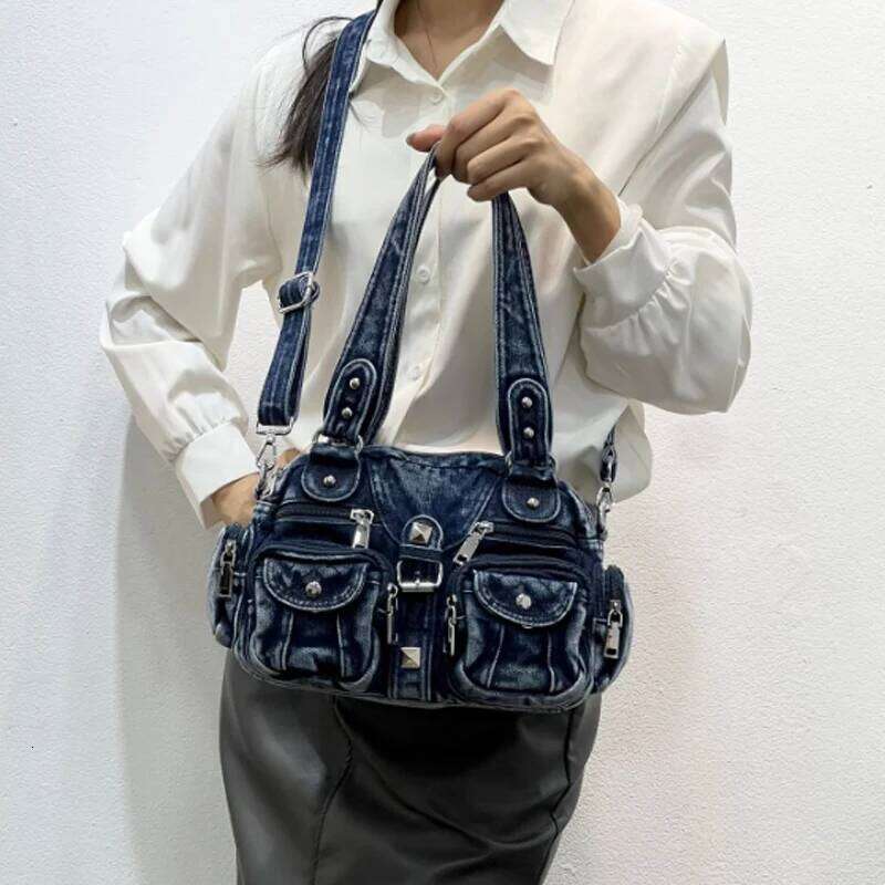 New Denim Armpit Crossbody Retro High-quality Motorcycle Multi Pocket Casual Shoulder Bag