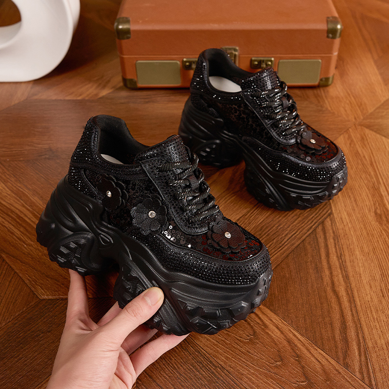 Dad Shoes - Women's Thick-soled High-heel Shoes for Summer 2025 - Best-selling Style with Glitter and Hollow Design - Breathable Mesh Upper - Ver