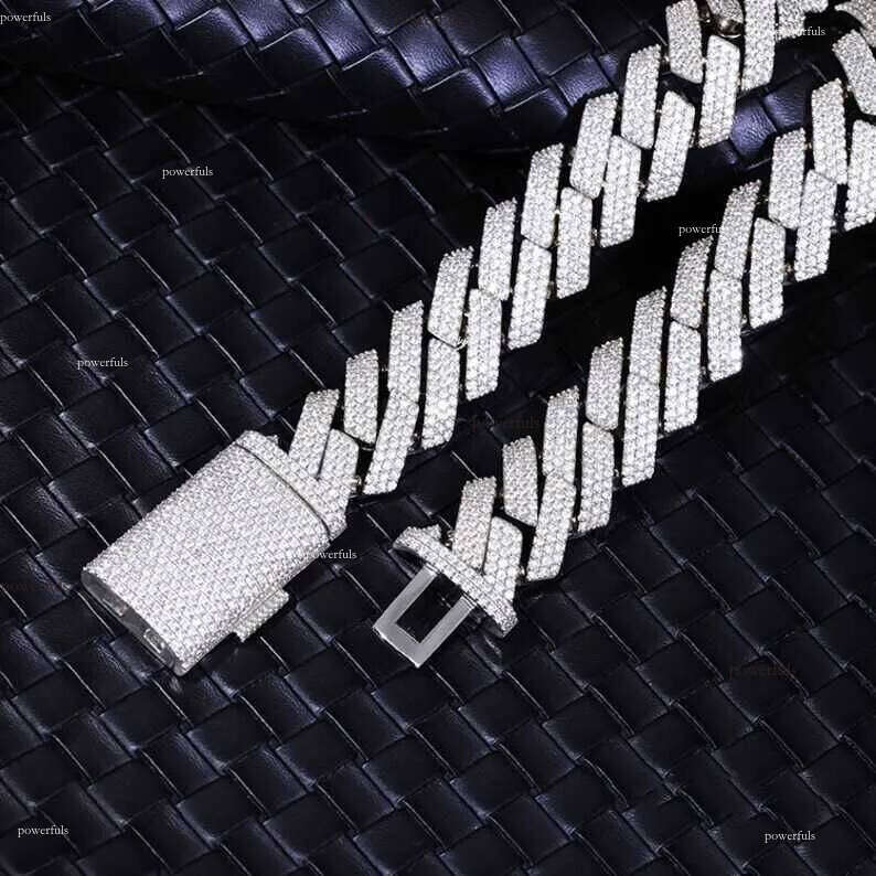 Hiphop Necklace Sterling Sier 20mm 3rows Iced Out Vvs Moissanite Cuban Link Chain