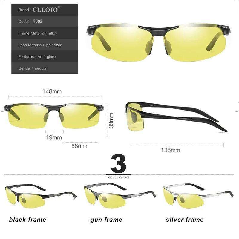 CLLOIO Aluminium Rimless Photochromic Day Night Vision Anti-Glare Glasses Men Polarized Driving Sunglasses Travel Fishing Goggle