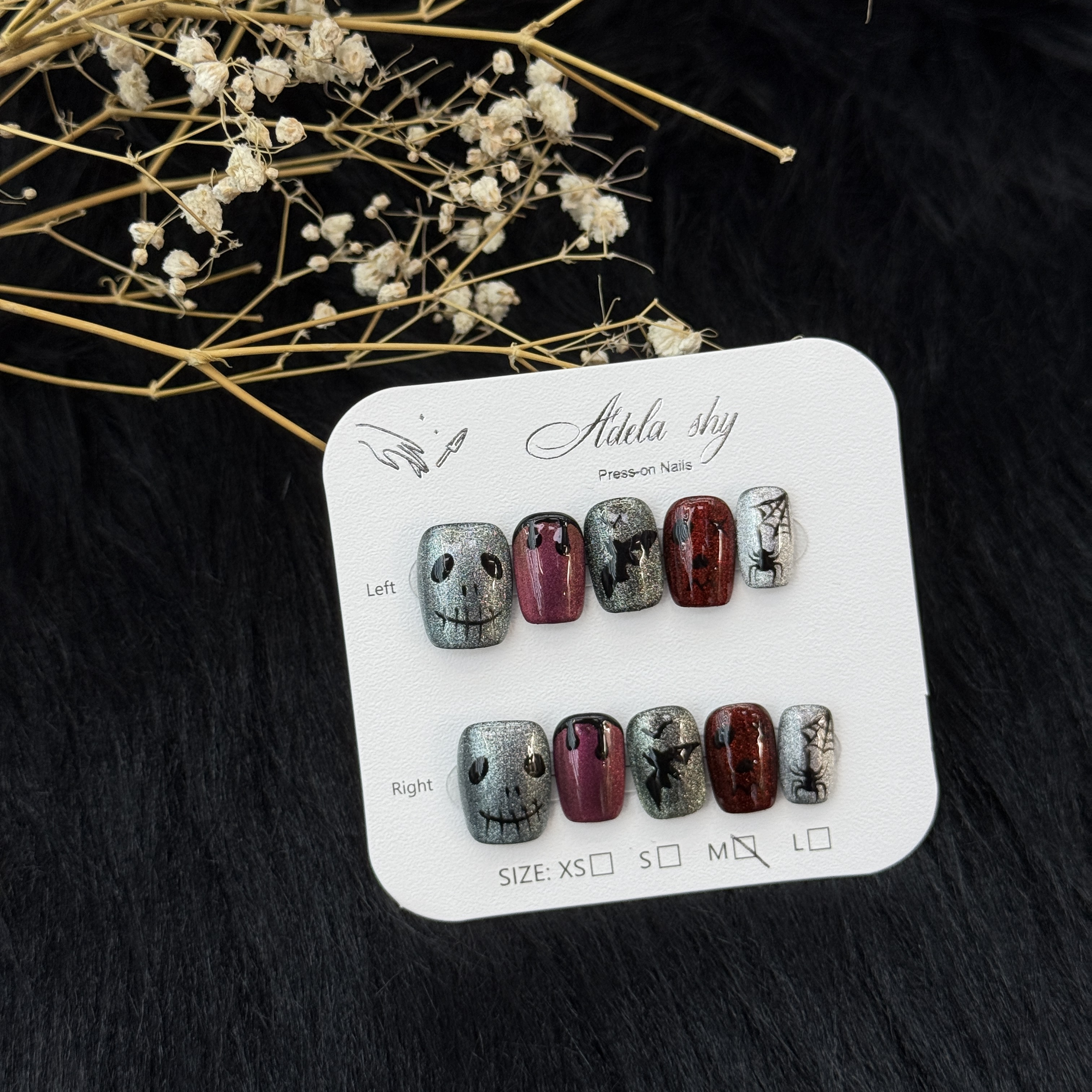 10Pcs Street Art Graffiti Press-On Nails - Red & Grey Punk Smiley Manicure Set